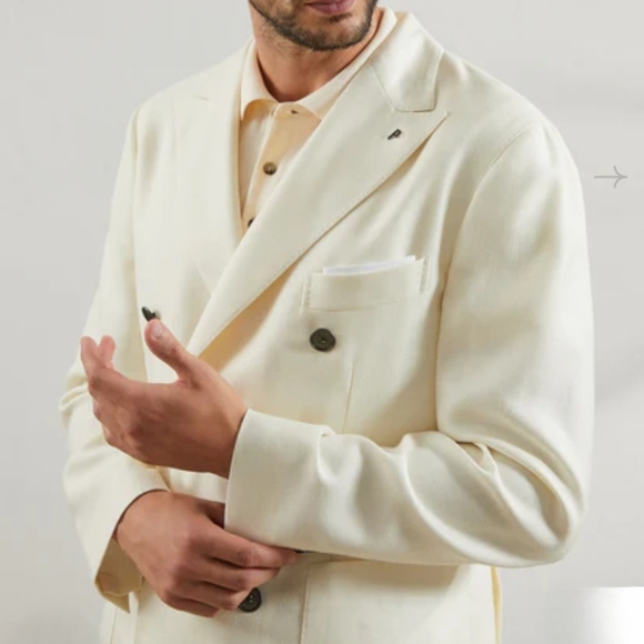 Peserico Men's Elegant Cream Wool/Silk/Linen Double Breasted Blazer - Picture 2 of 11